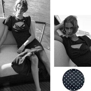 Zara Front Cut Out Polka Dot Front Slit Midi Black and White Dress - medium